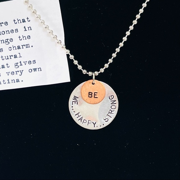 ACACIA Be Me Be Happy Be Strong NECKLACE motivational uplifting hammered silver - Picture 3 of 8